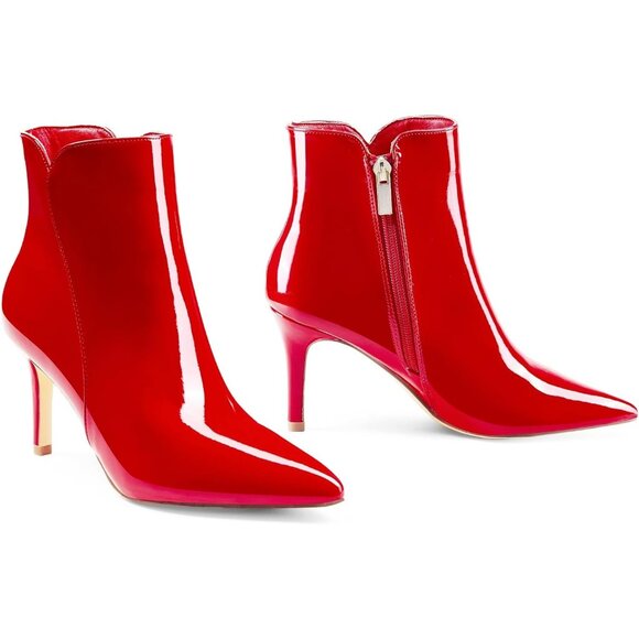 ⚡Women's Red Chic Heeled Ankle Boots Sexy Pointed Toe 3 Inch High Heel Fashion - Picture 4 of 8